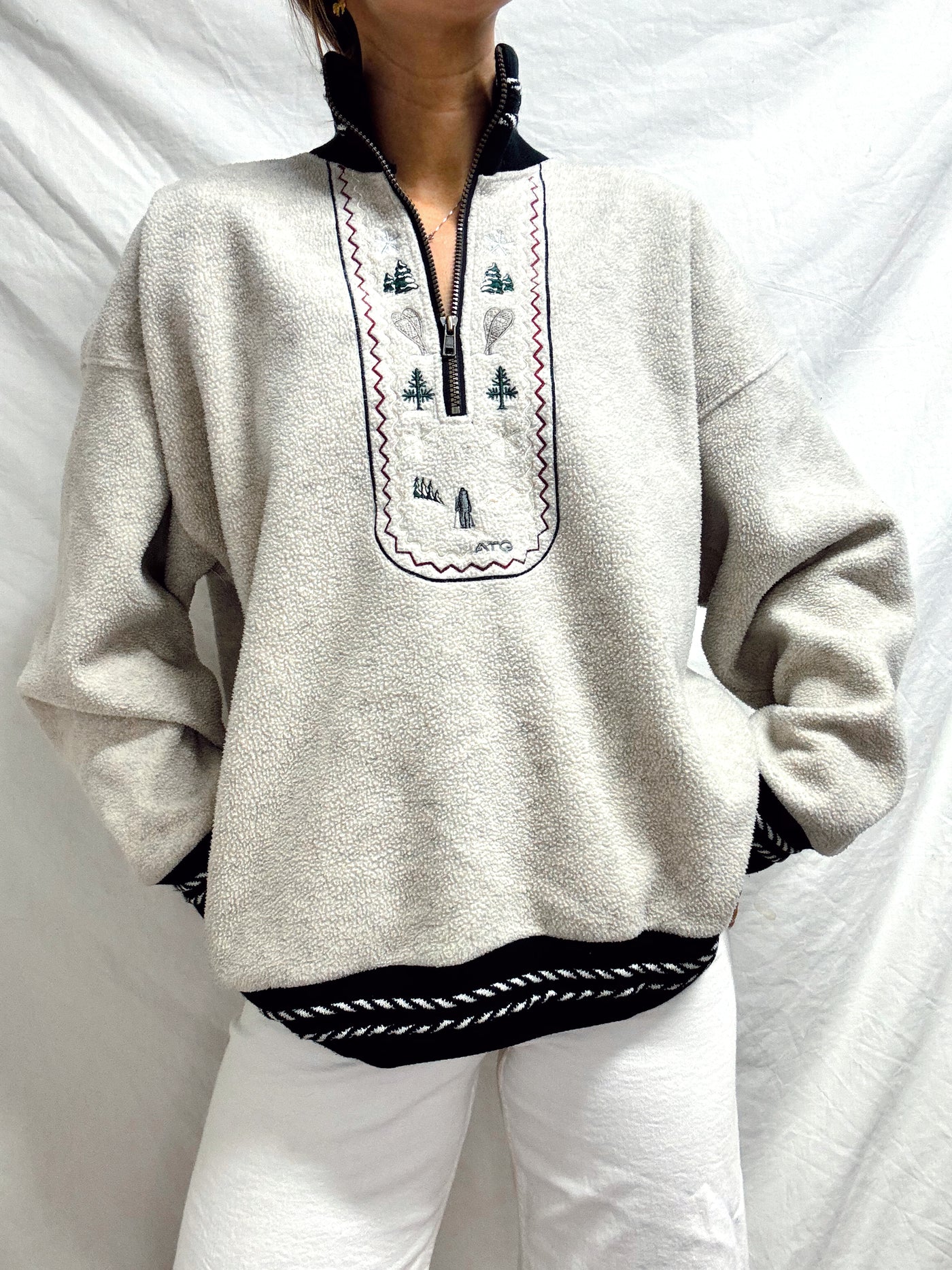 Vintage winter dream fleece neutral beige quarter zip