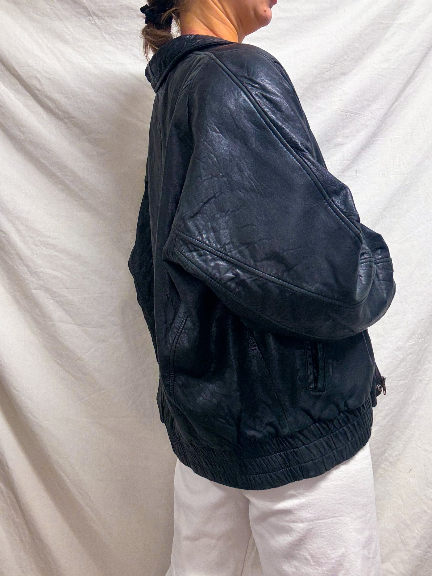 Vintage black bomber leather jacket