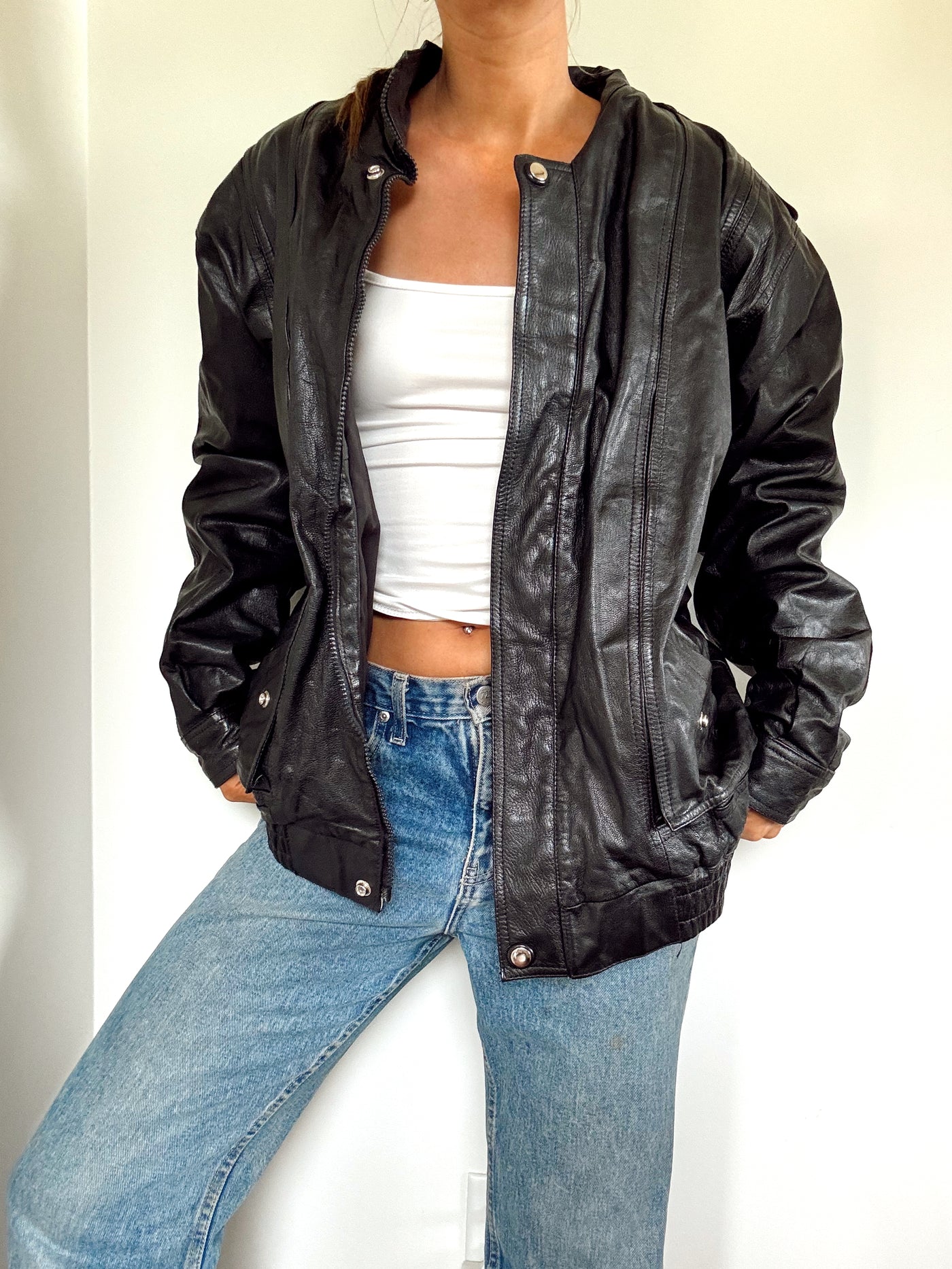 Vintage black bomber leather jacket
