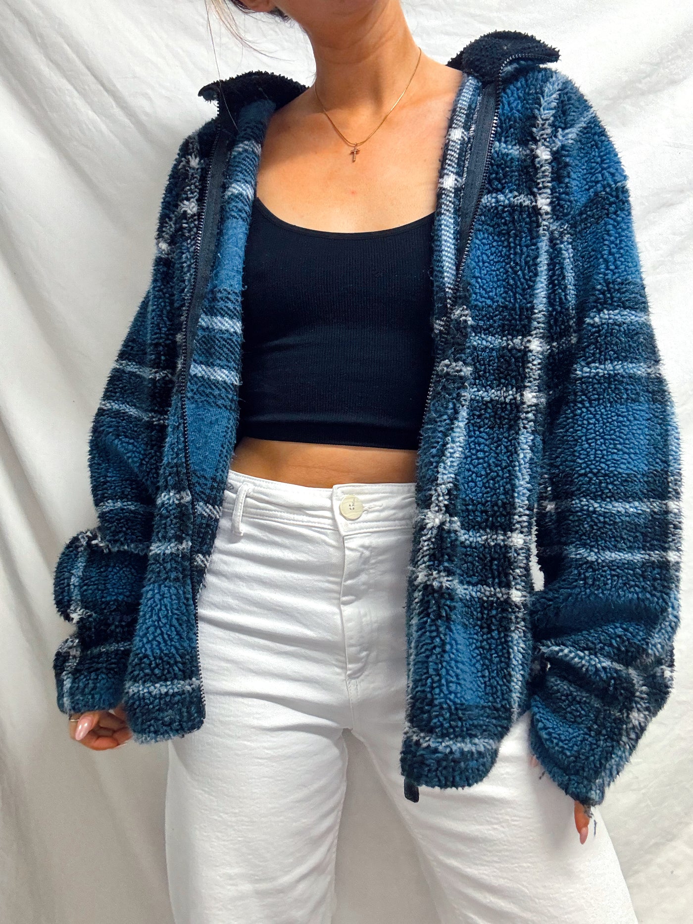 Vintage blue & black farm country Sherpa jacket