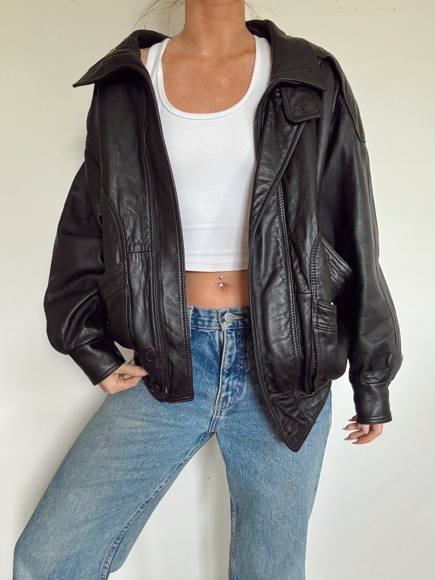Vintage Uptown black bomber leather jacket