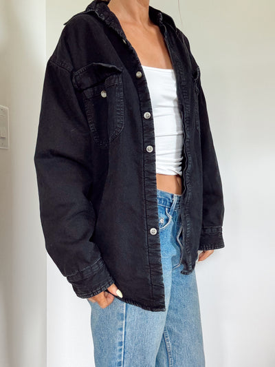 Black fur lined black denim Shacket