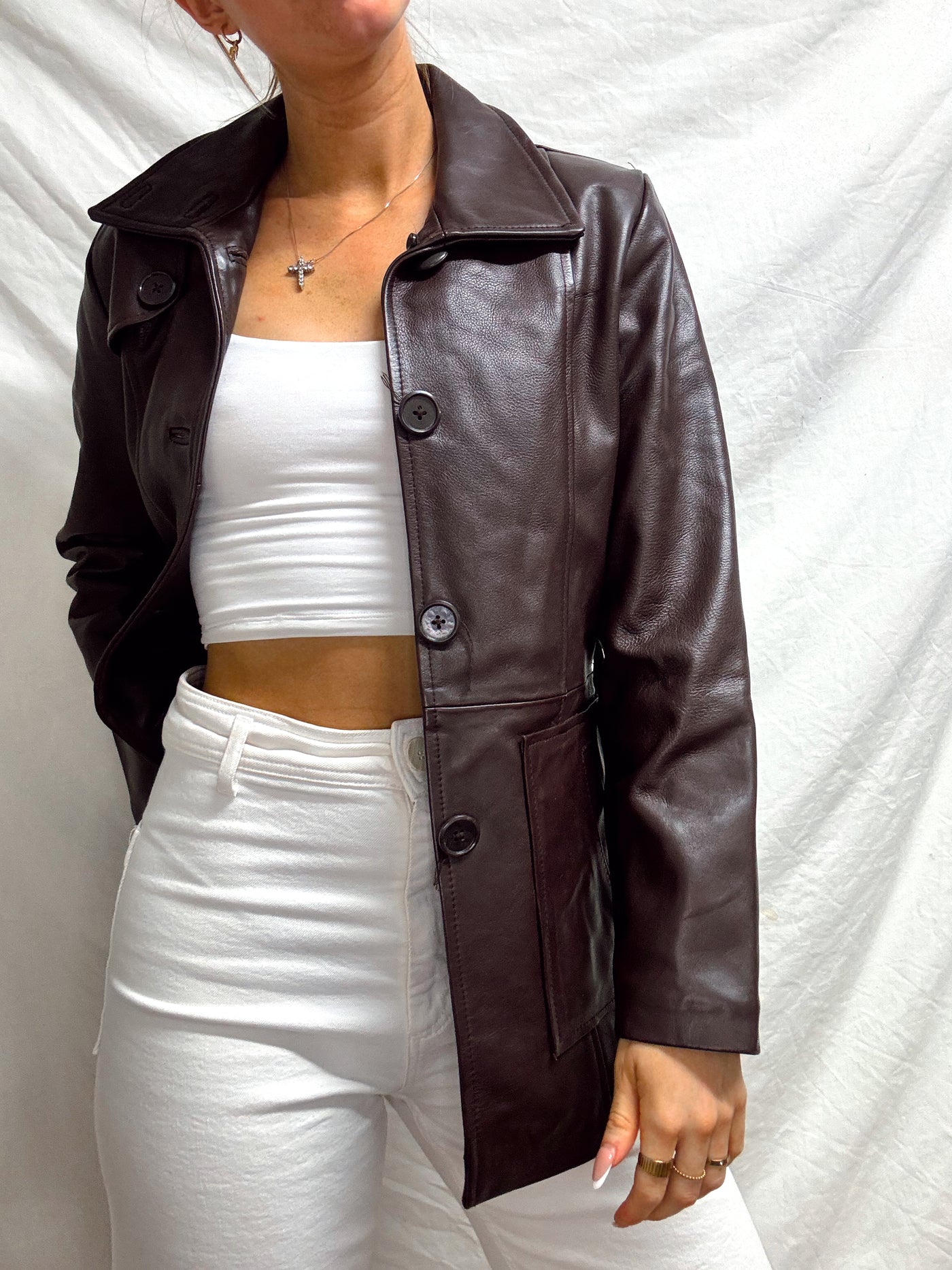 Vintage neutral mocha brown leather jacket