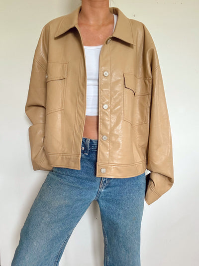 Wilfred Aritzia brown vegan leather shirt jacket