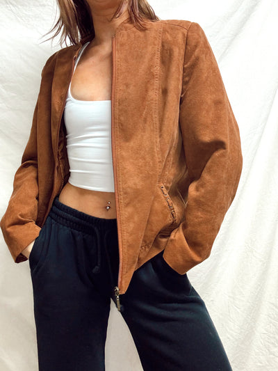 Neutral brown suede jacket