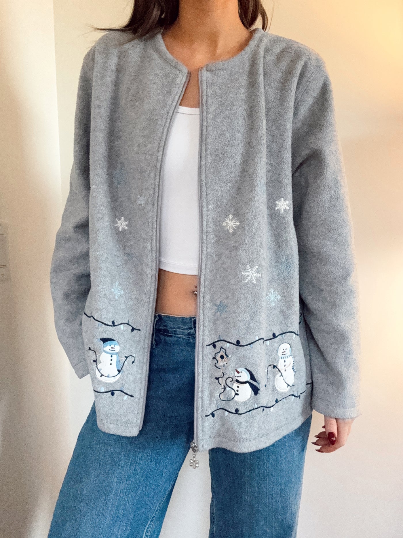 Vintage winter wonderland wool zip up fleece