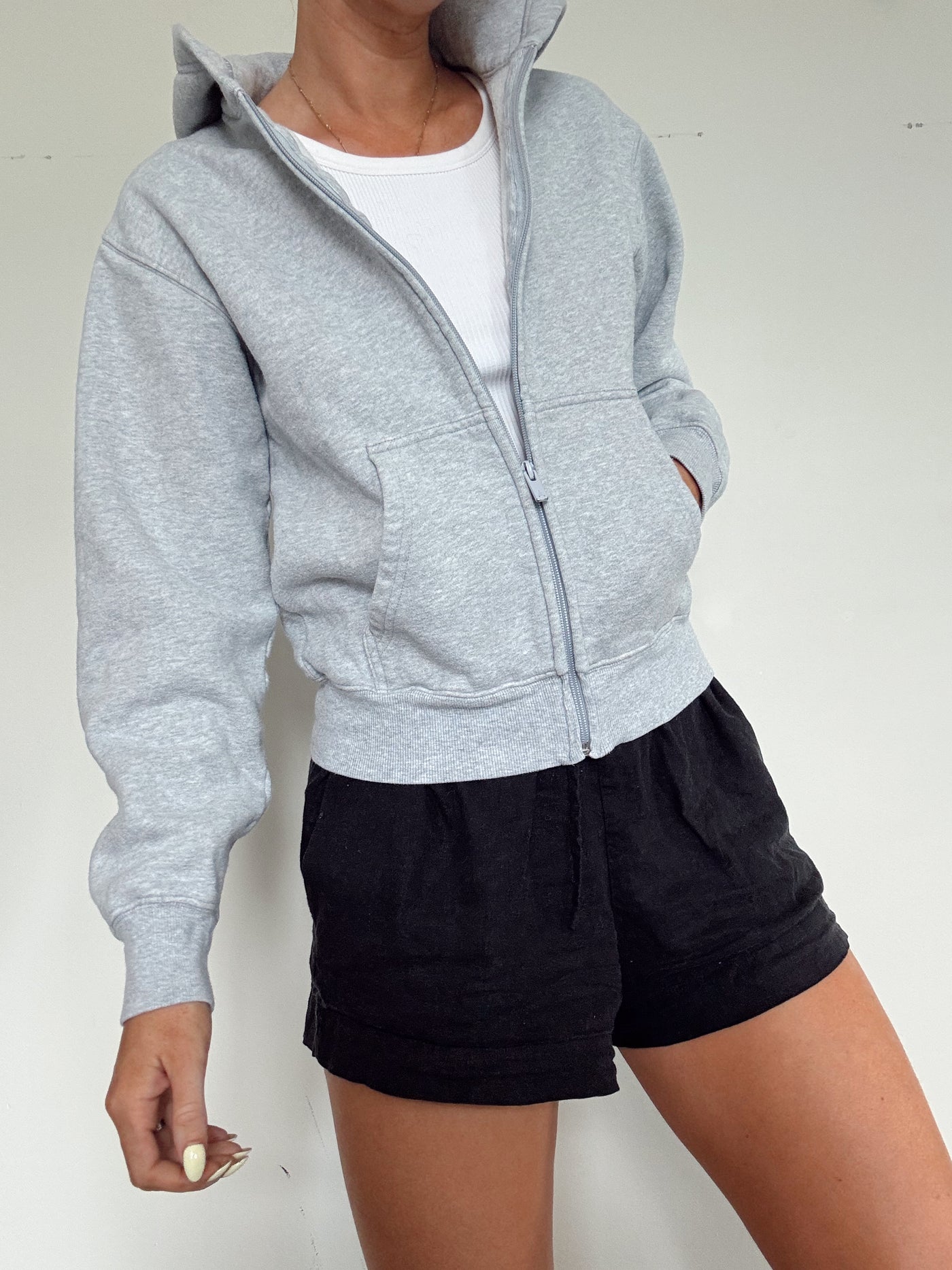 Grey Aritzia cozy fleece zip up hoodie