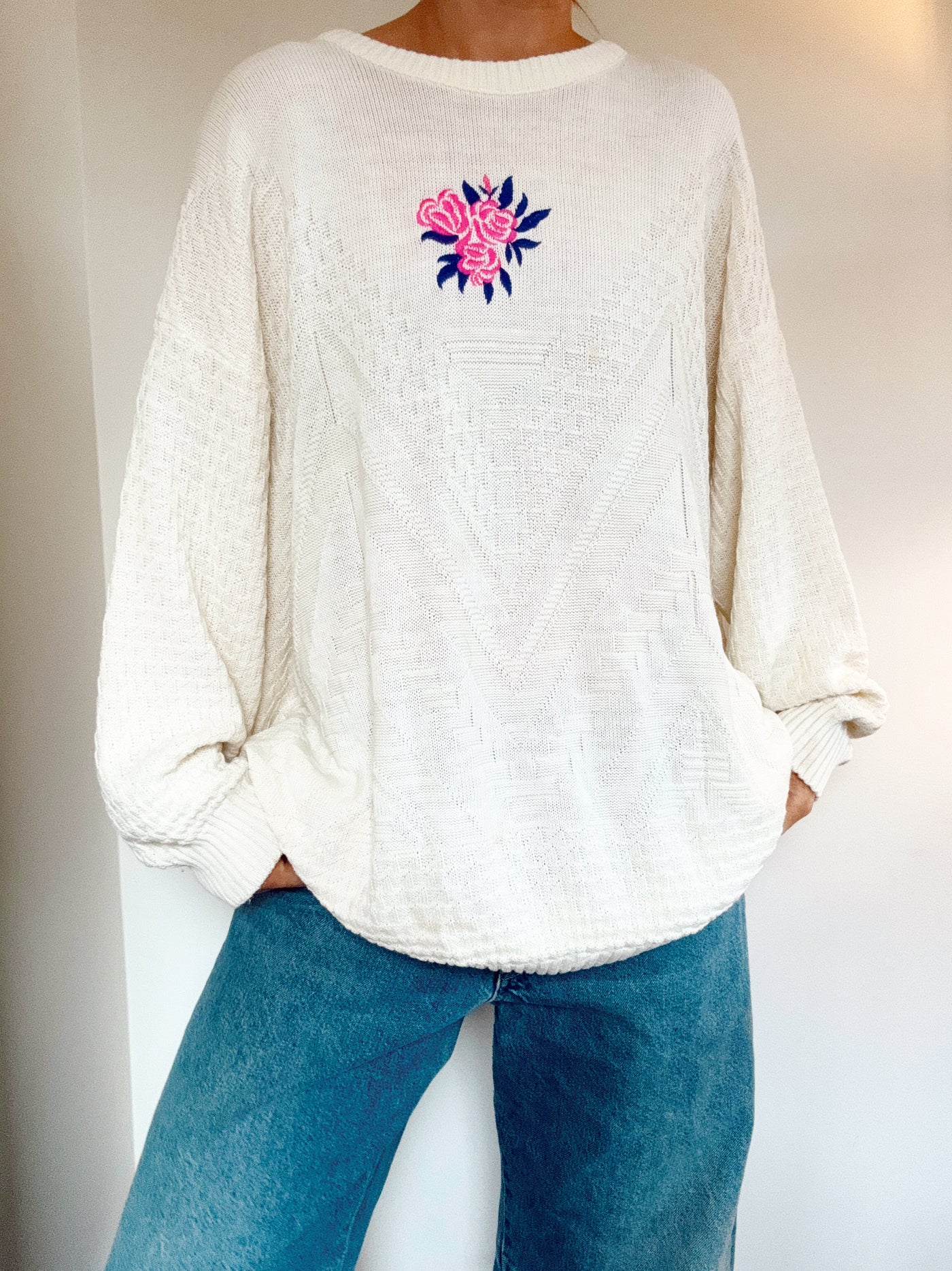 Vintage rose water cream knit sweater