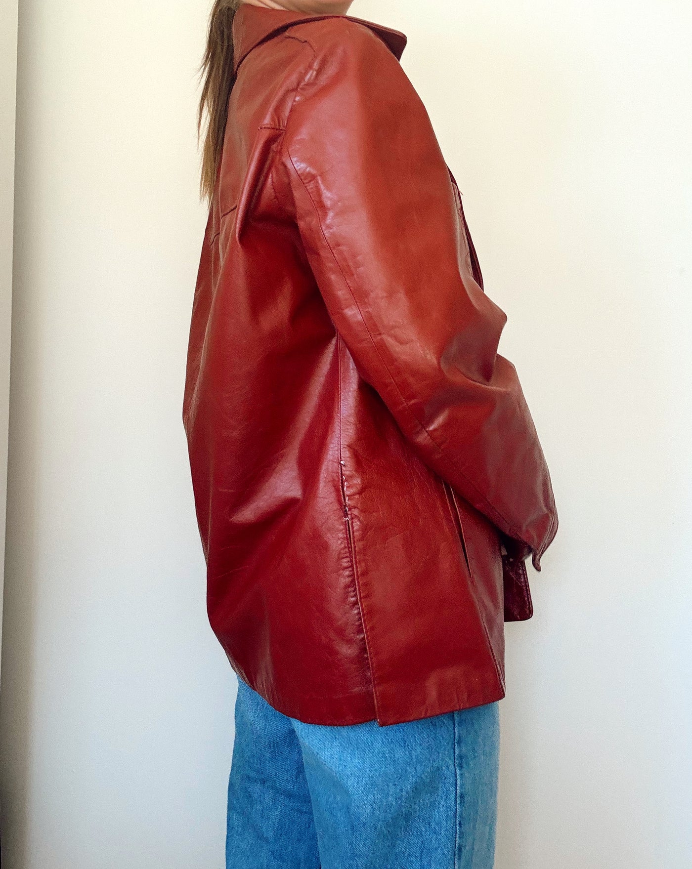 Vintage Red truck leather jacket