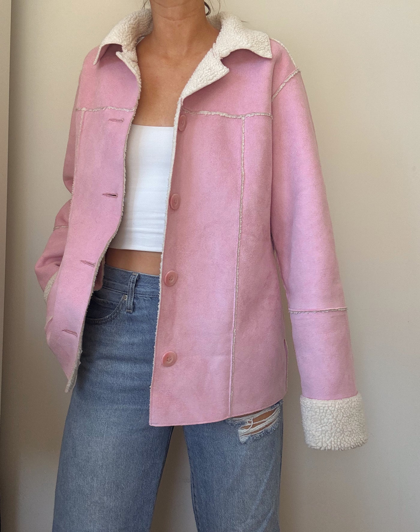 Pink Sherpa suede jacket
